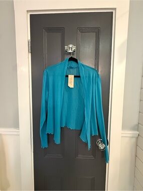 NWT Cut Loose sheer cotton Turquoise Open-Front Women's Cardigan.  Size large